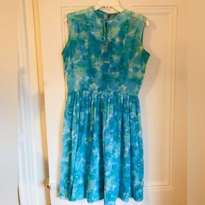 Floral Sleeveless Blue Dress